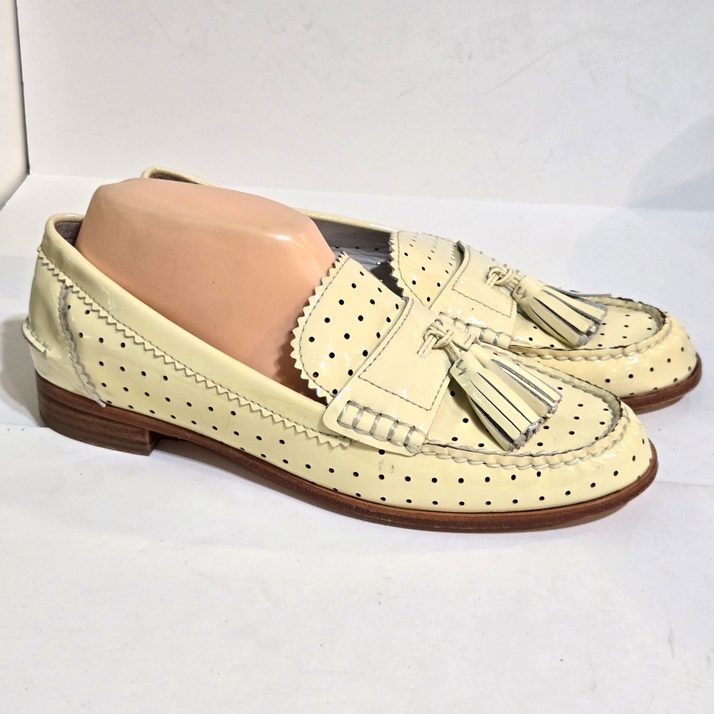 Coach Haydee Tassel Loafers Womens 8.5 Patent Leather Perforated Pale Yellow